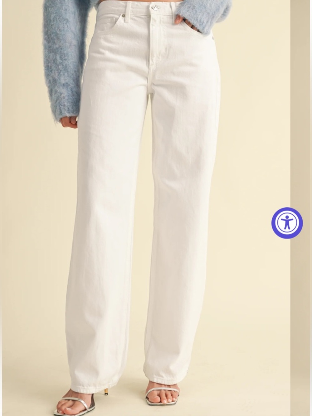 Just Black Cream Straight Leg Jeans - Picture 3 of 7